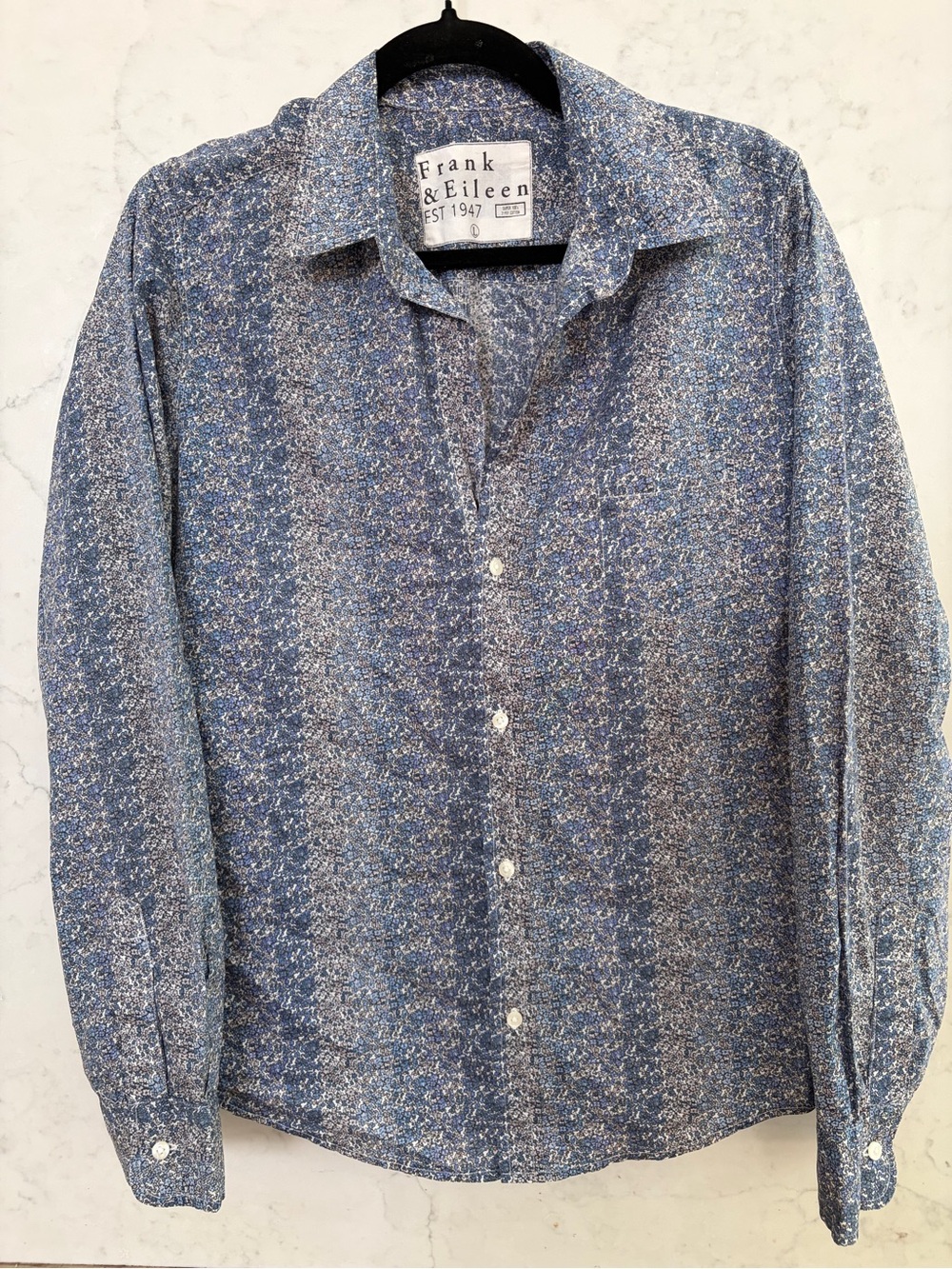 Frank & Eileen Women’s Blue Floral Button-Up Barry Shirt sz L